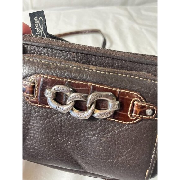 Brighton Crossbody Organizer Brown Pebbled Leather Decorative Chain Hardware - Picture 8 of 15